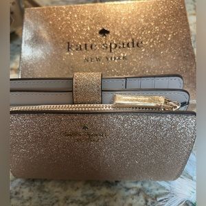Kate Spade; Brand New Glimmer Boxed Medium Compact Bifold Wallet Gold Glitter